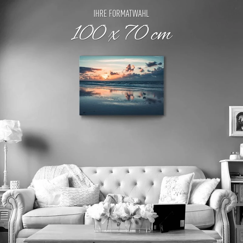 Alu-Dibond Bild Sonnenuntergang Nordsee, Strand & Meer, 100x70cm groß