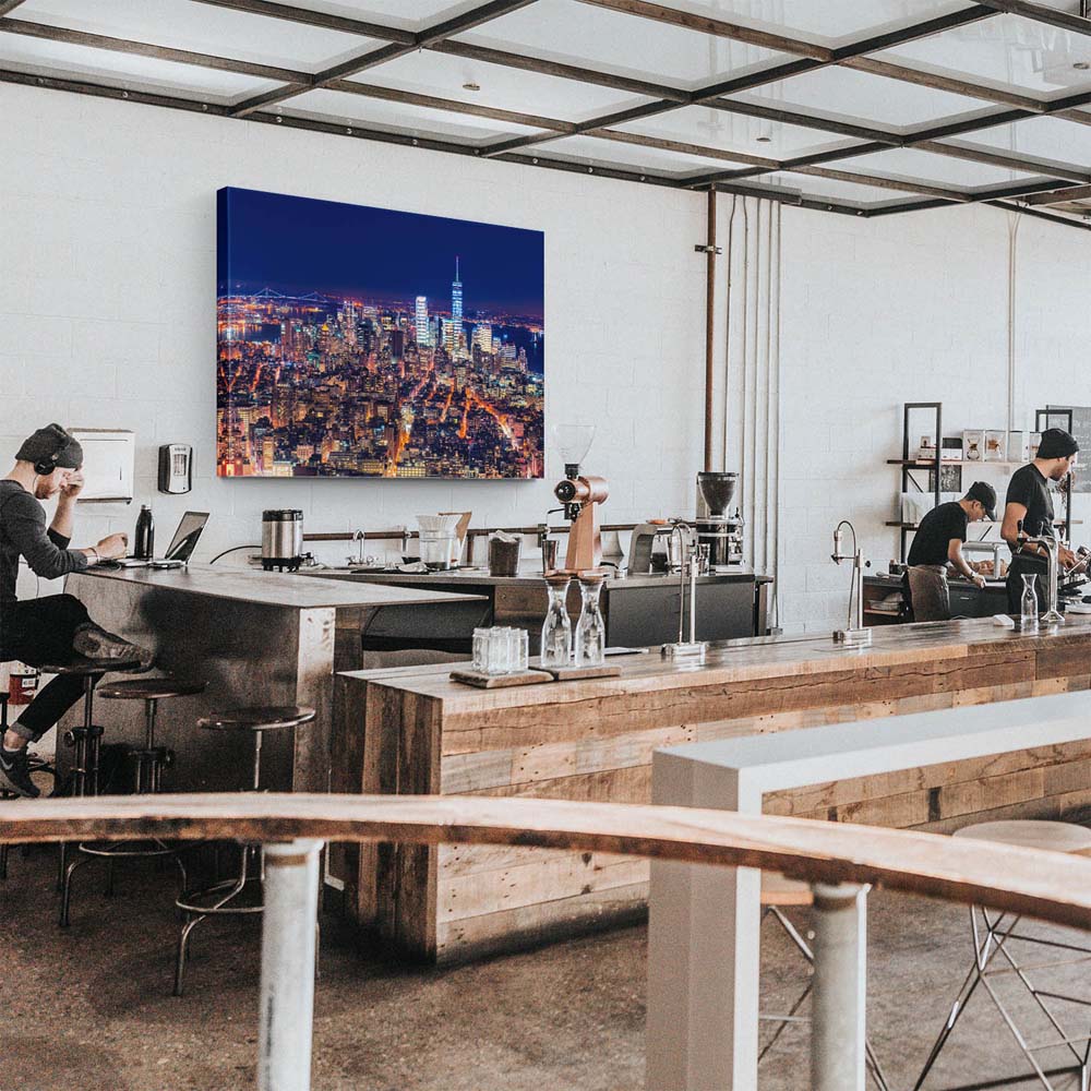 Skyline Manhatten bei Nacht als Keilrahmenbild 120x80cm