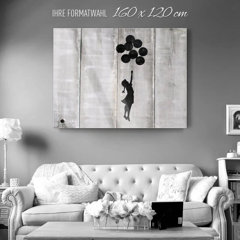 Acrylglasbild XXL, Banksy Girl with ballons 160x120cm groß