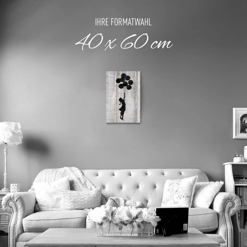 Alu-Dibond Bild im Hochformat, Banksy Girl with ballons 40x60cm