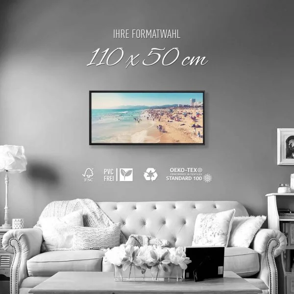 Strand & Meer Santa Monica Beach Los Angeles im schwarzen Bilderrahmen, 110x50cm