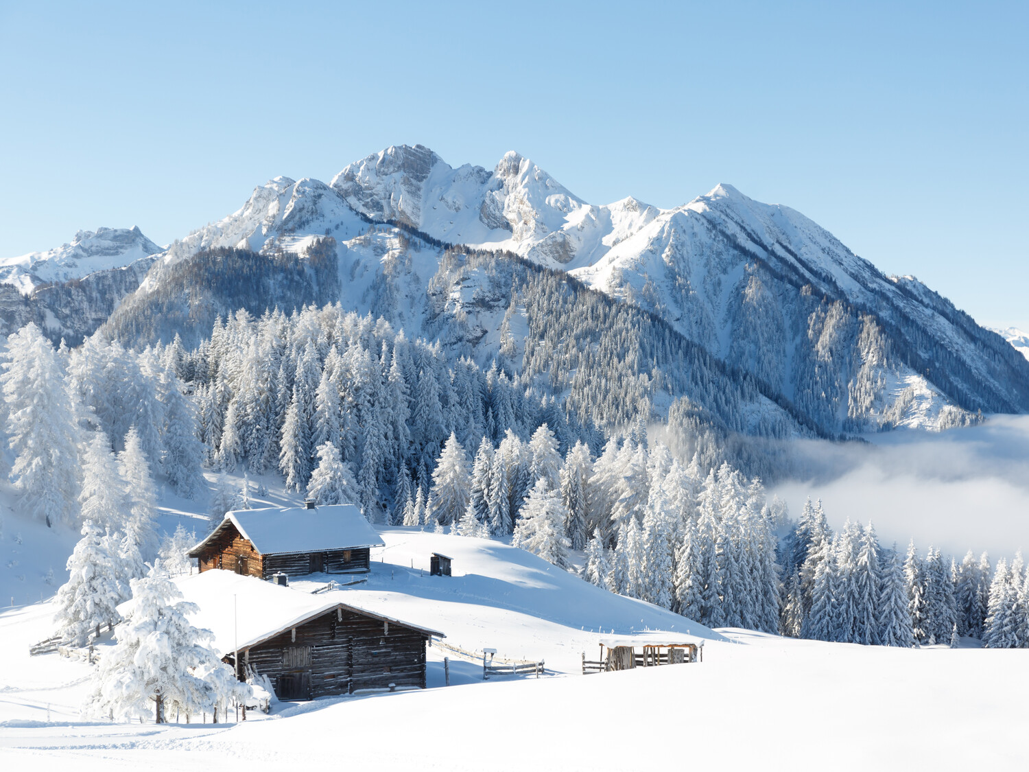 Winterpanorama mit Hütte