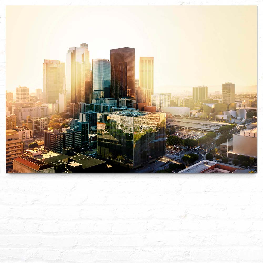 Skyline Los Angeles Sunset als XXL Alu-Dibond Bild 150x100cm