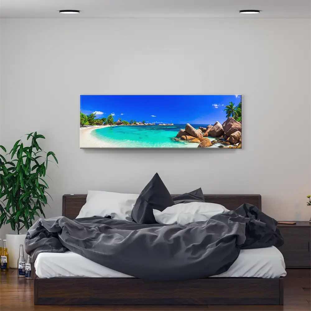 Keilrahmenbild 150x50cm, Strand & Meer Insel Praslin Seychellen