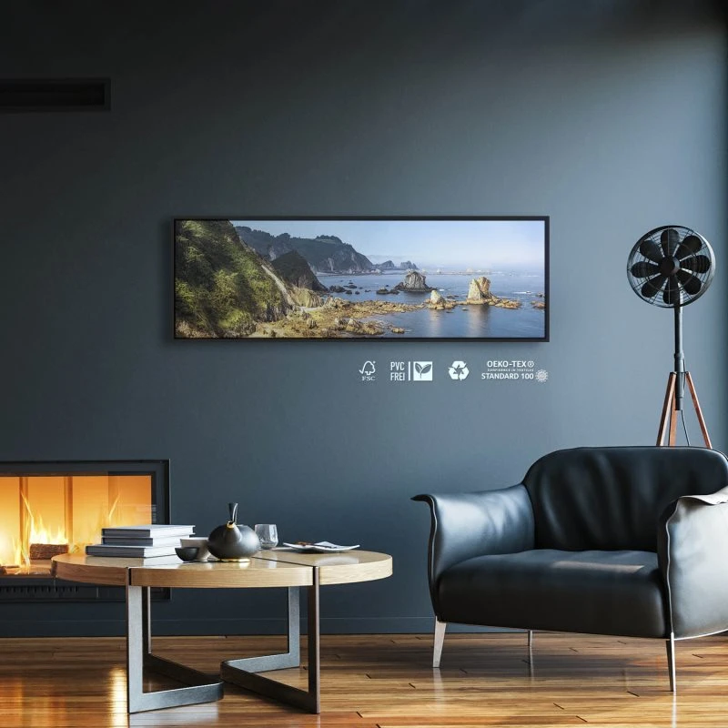 Strand & Meer Silence Beach im schwarzen Bilderrahmen, 150x50cm