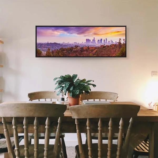 Skyline Los Angeles hills im schwarzen Bilderrahmen, 110x50cm