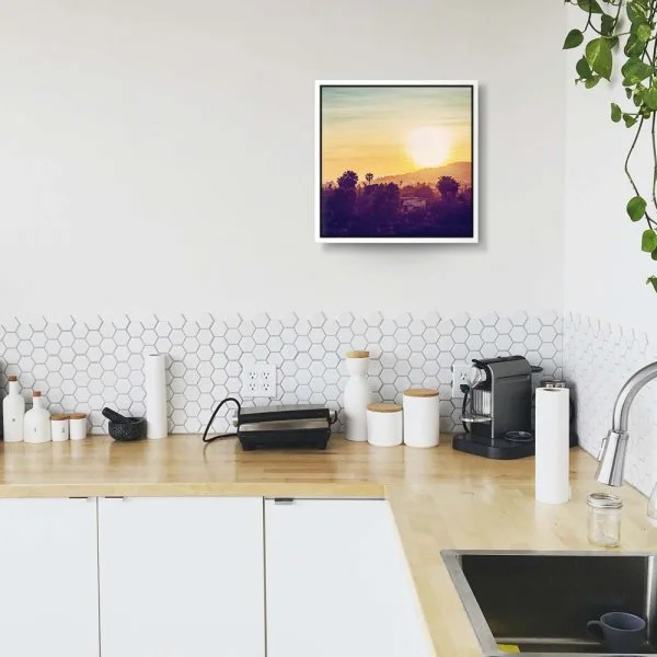 Skyline Los Angeles sunset im weißen Bilderrahmen, 120x60cm