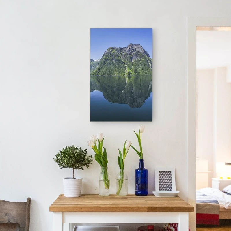 XXL Berge & Gebirge Alu-Dibond Bild im Hochformat 100x150cm, Motiv Fjord Norwegen