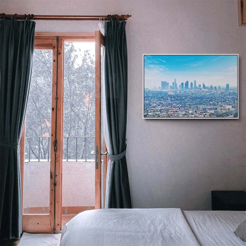 Skyline Los Angeles Panorama im weißen Bilderrahmen, 110x50cm