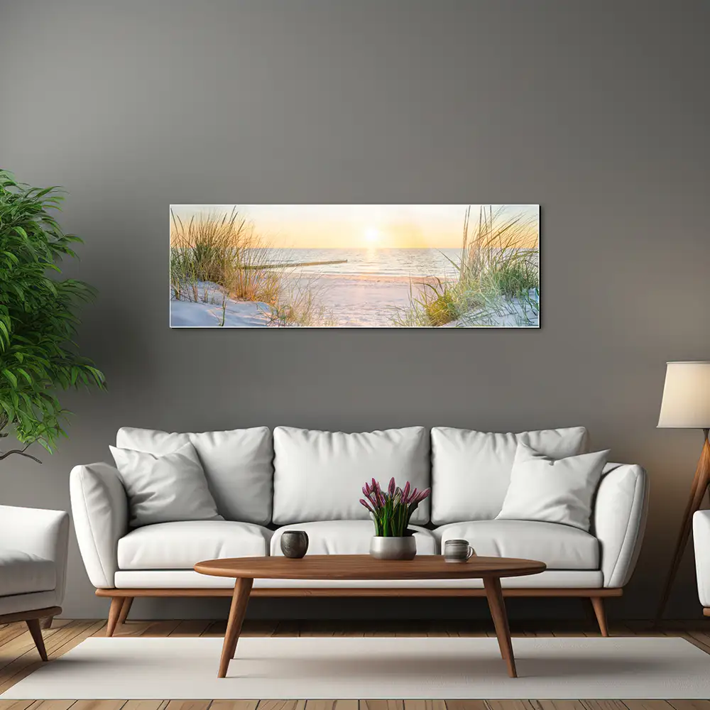 Strand & Meer Ostsee Sonnenuntergang als Acrylglasverbund Bild 150x50cm