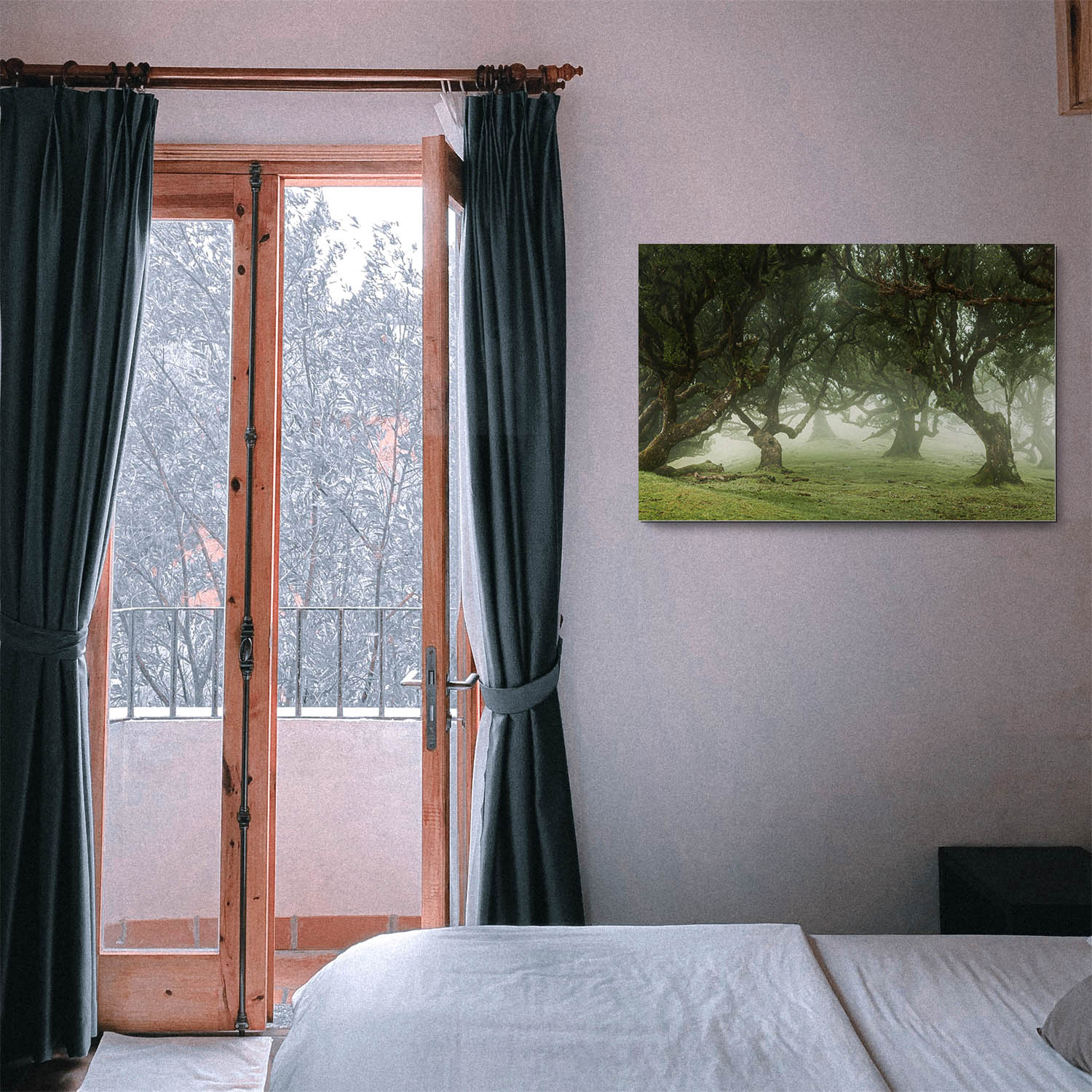 Alu-Dibond Bild 150x50cm groß Wald & Bäume Nebel Gestalten