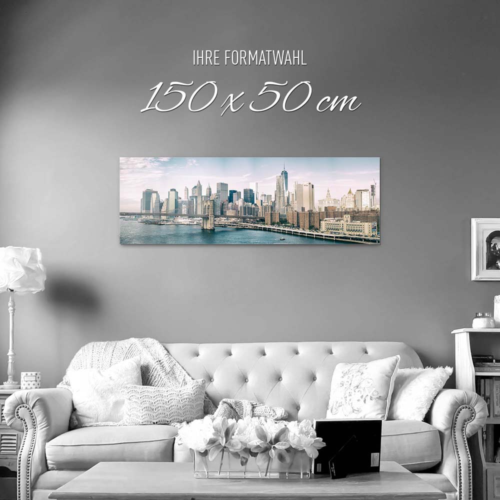 Skyline NYC Manhatten mit Bridge als Acrylglasverbund Bild 150x50cm