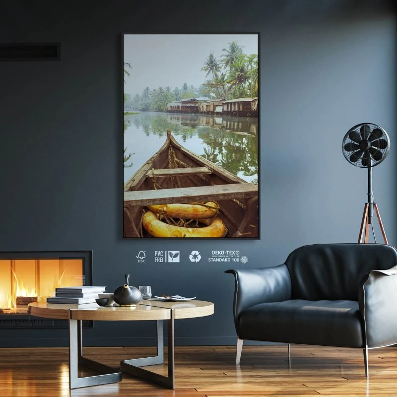 Flüsse & Seen Kumarakom Indien im Hochformat 80x120cm mit schwarzen Bilderrahmen