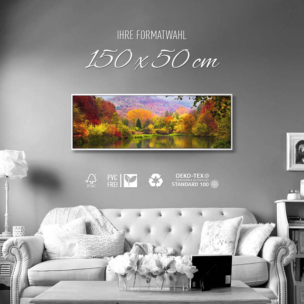 Wald & Bäume Lake Grza Serbien im weißen Bilderrahmen, 150x50cm