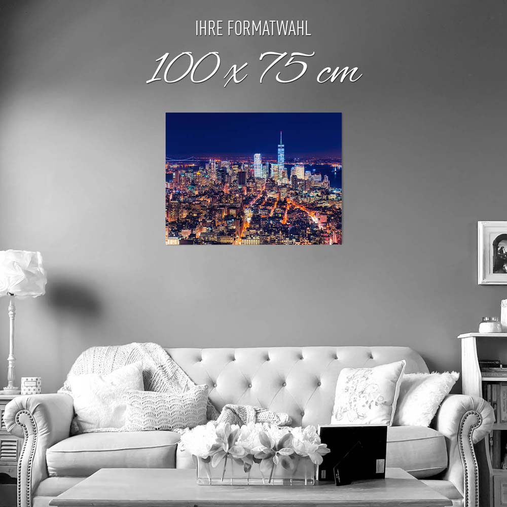 Poster Manhatten bei Nacht Skyline, 100x75cm groß