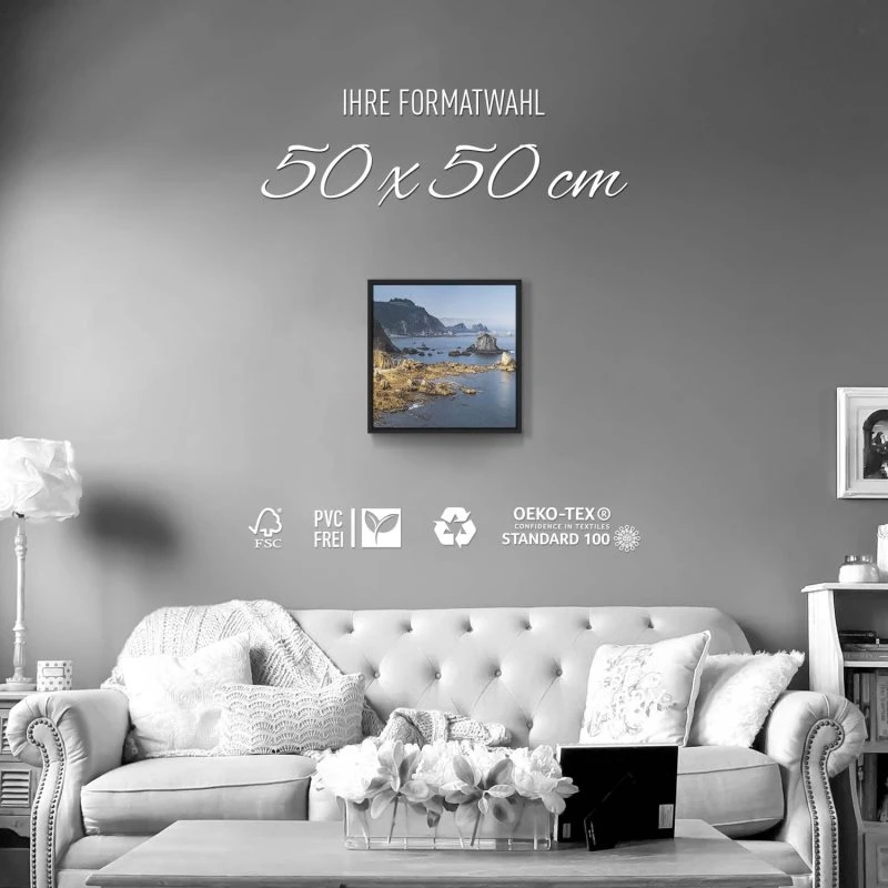 Strand & Meer Silence Beach im schwarzen Bilderrahmen, 50x50cm