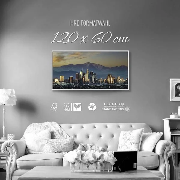 Skyline Los Angeles by night im weißen Bilderrahmen, 120x60cm