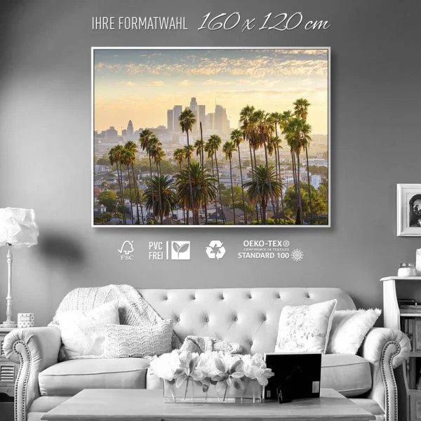 Skyline Los Angeles Palmen im weißen Bilderrahmen, 160x120cm