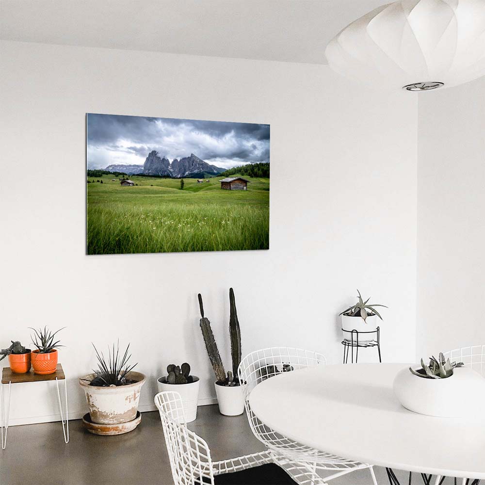 Alpen, Dolomiten Berg Langkofel als Acrylglasverbund Bild 180x90cm