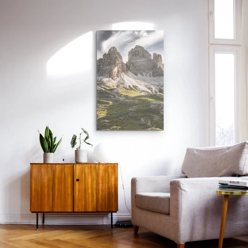 XXL Berge & Gebirge Alu-Dibond Bild im Hochformat 100x150cm, Motiv 3 Zinnen Dolomiten