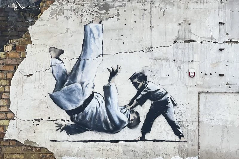 Poster 90x60cm groß, Banksy Ukraine Judo