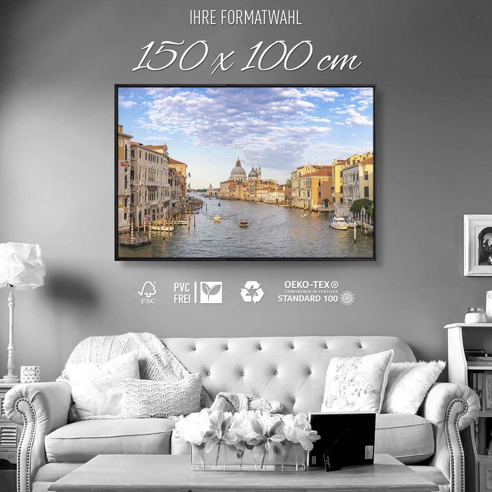 Skyline Canal Grande in Venedig im schwarzen Bilderrahmen, 150x100cm