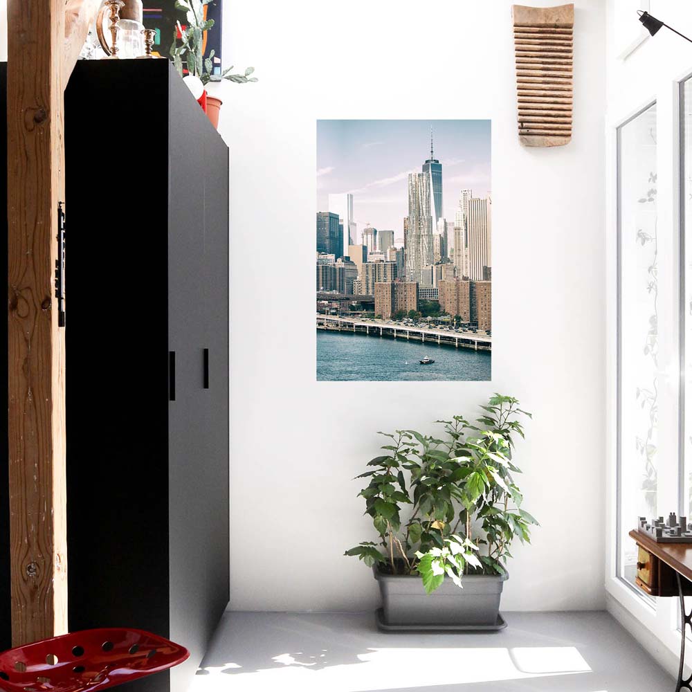 Poster 60x90cm im Hochformat, NYC Manhatten mit Bridge Skyline