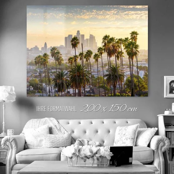 Skyline Los Angeles Palmen als Acrylglasverbund Bild 200x150cm