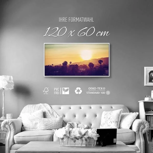 Skyline Los Angeles sunset im weißen Bilderrahmen, 120x60cm
