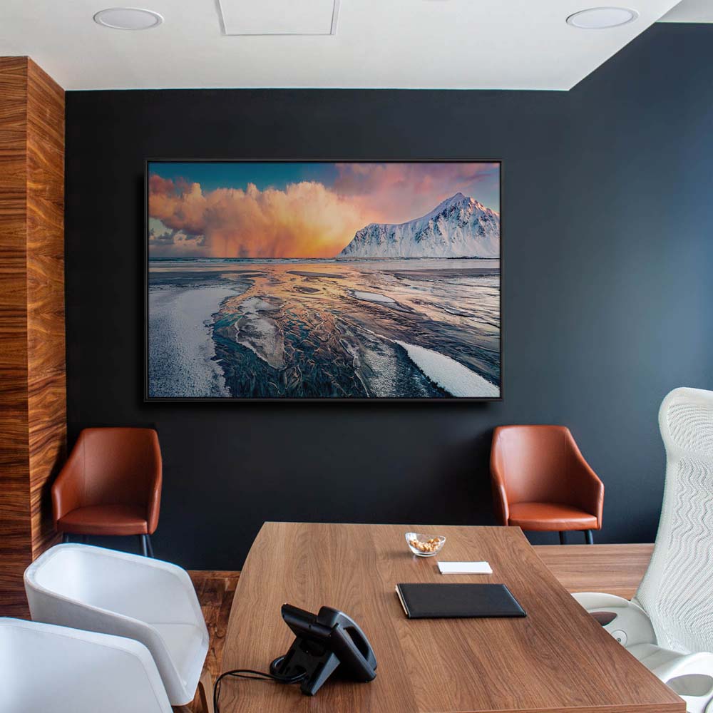 Berge & Meer Norwegen, Skagsanden beach im schwarzen Bilderrahmen, 120x60cm