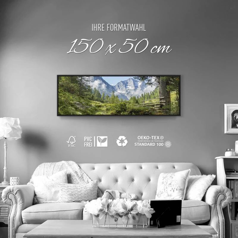 Berge & Gebirge Zillertal Tirol im schwarzen Bilderrahmen, 150x50cm