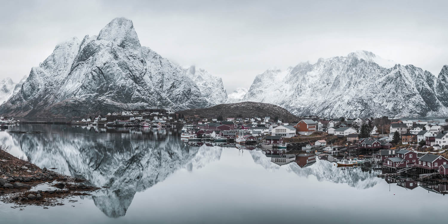 Panorama Alu-Dibond Bild 180x90cm Berge & Meer Lofoten Norwegen