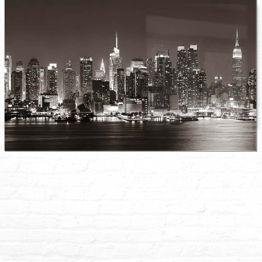 Skyline New York nachts als Acrylglasverbund Bild 180x90cm