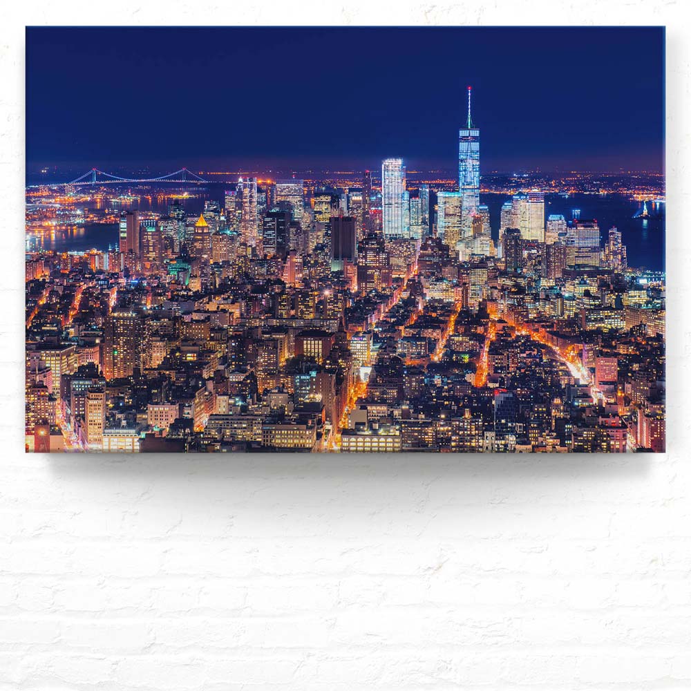 Skyline Manhatten bei Nacht als Keilrahmenbild 120x80cm