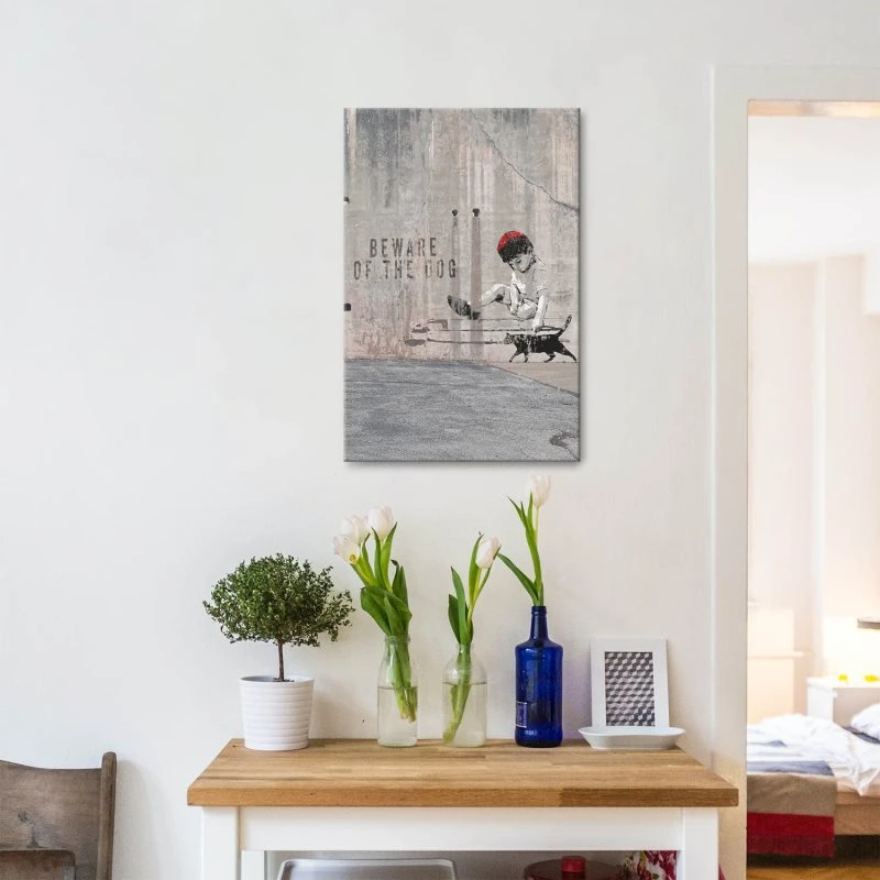 Leinwandbild 60x90cm Hochformat, Banksy Art Kid Cat