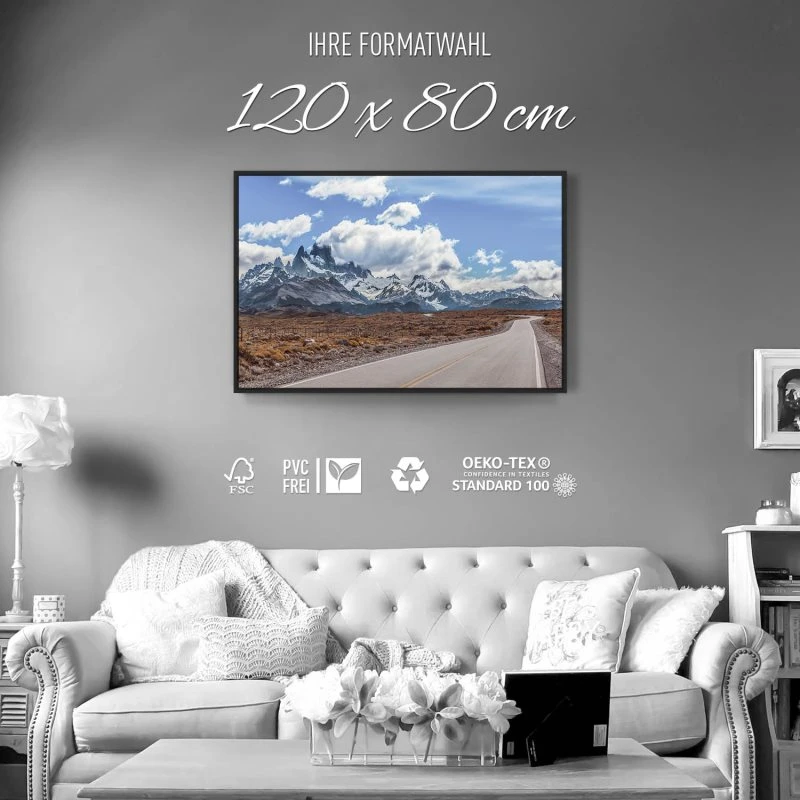 Berge & Gebirge Fitz Roy im schwarzen Bilderrahmen, 120x80cm