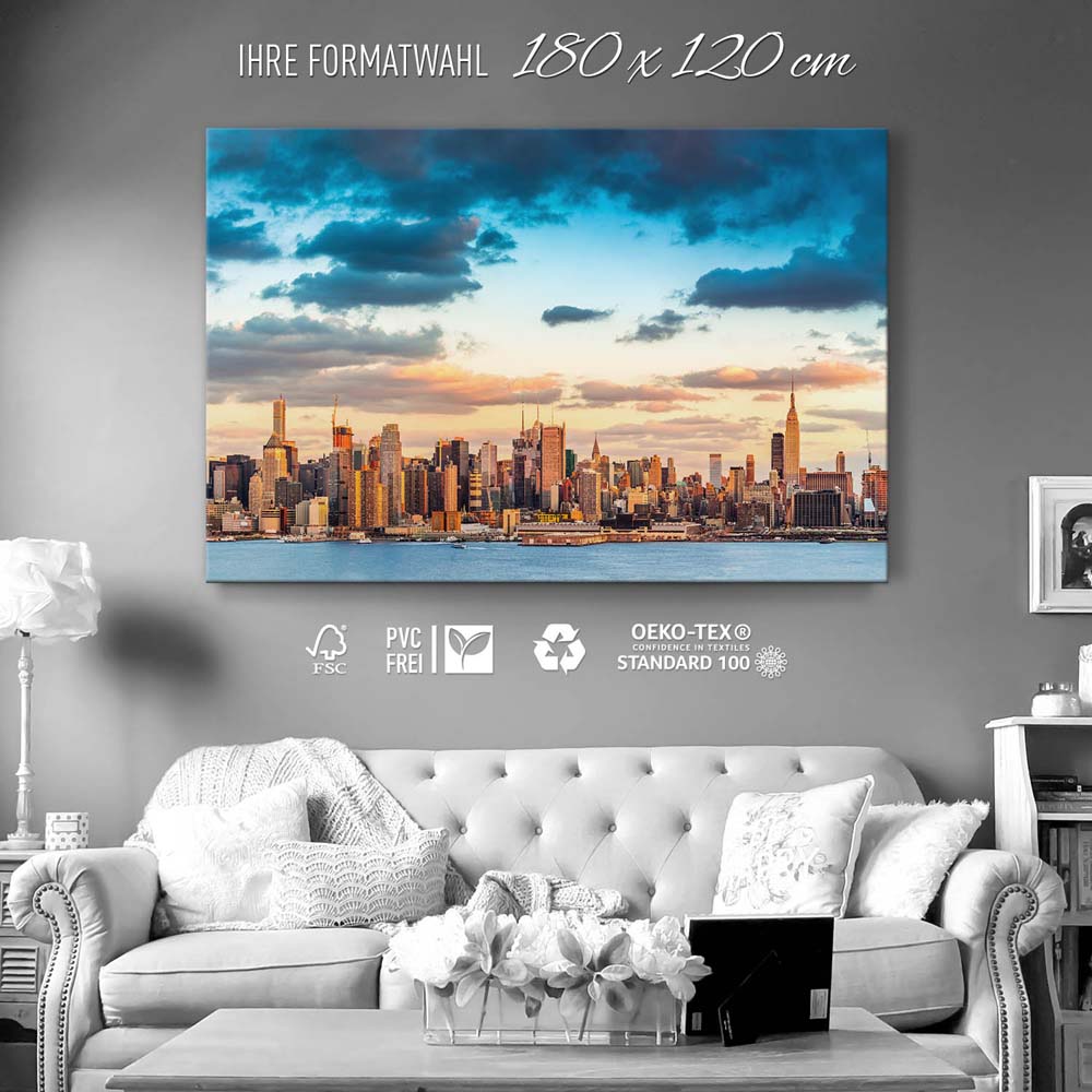 Skyline Panorama von New York als Keilrahmenbild 180x120cm