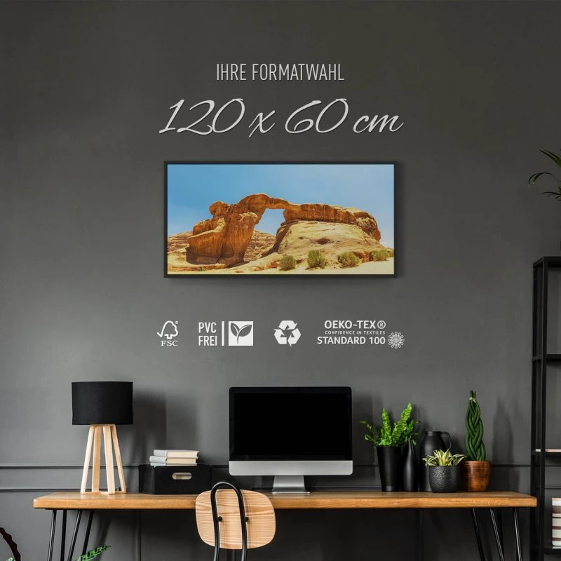 Berge & Gebirge Wadi Rum Wüste im schwarzen Bilderrahmen, 120x60cm