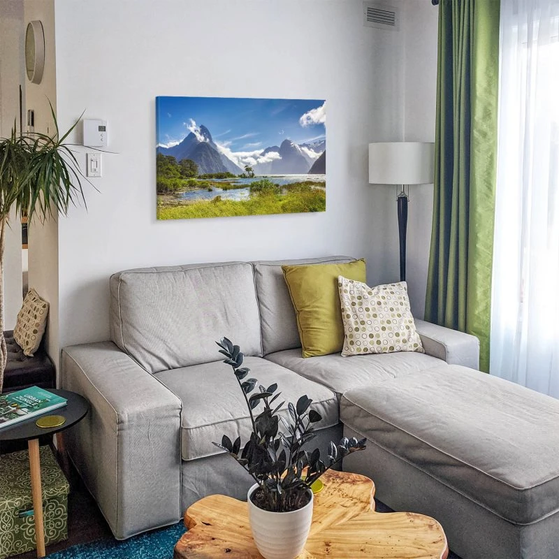 Berge & Gebirge Neuseeland Milford Sound Fjord als Leinwand Bild 150x50cm