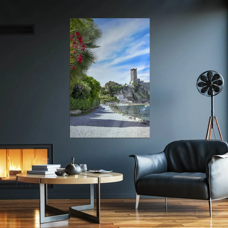 Poster 40x60cm im Hochformat, Gardasee Malcesine Strand & Meer
