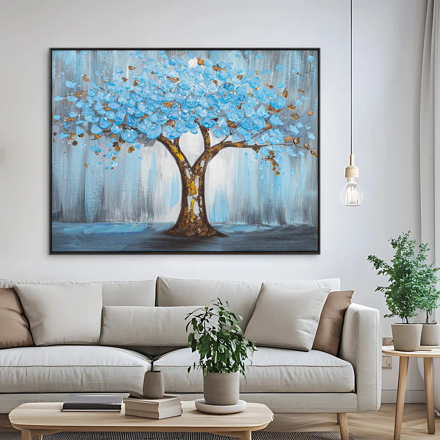 Leinwandbild 100x75 cm im Rahmen Eiche dunkel, handgemalt mit Acrylfarbe und Strukturpaste, abstrakter Baum der Natur – „Baum der Ewigkeit“