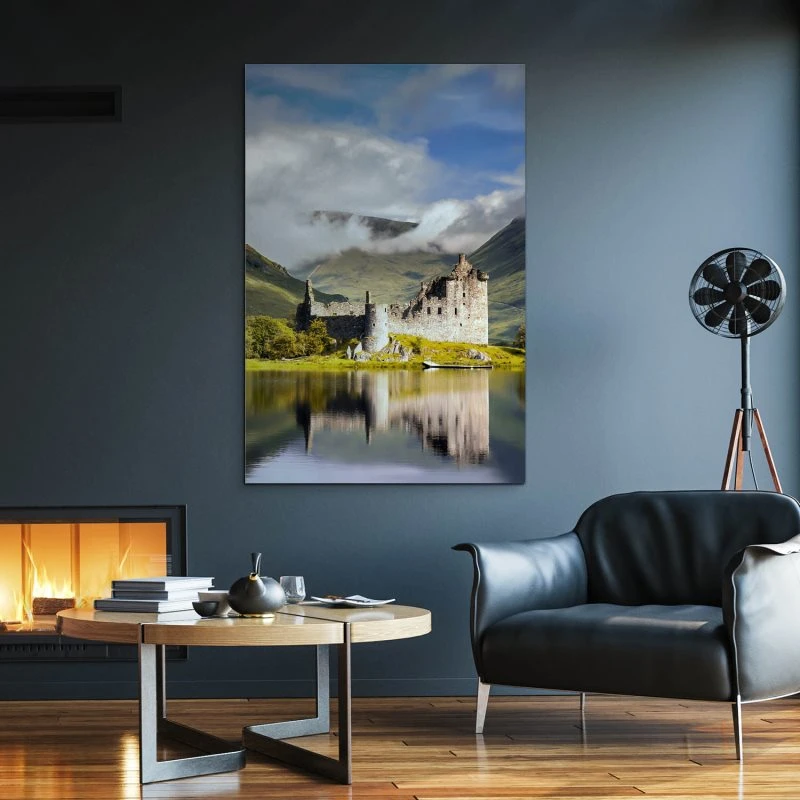 XXL Berge & Gebirge Alu-Dibond Bild im Hochformat 100x150cm, Motiv Kilchurn Castle Schottland