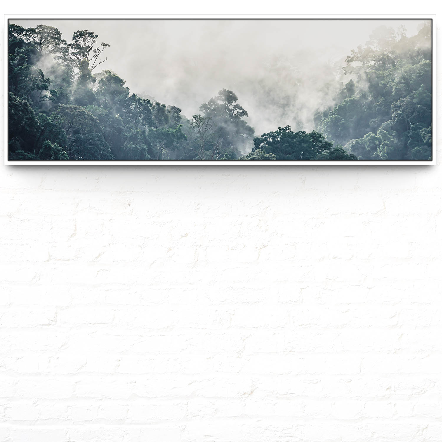 Dschungel weiter Ausblick im weißen Bilderrahmen, 150x50cm