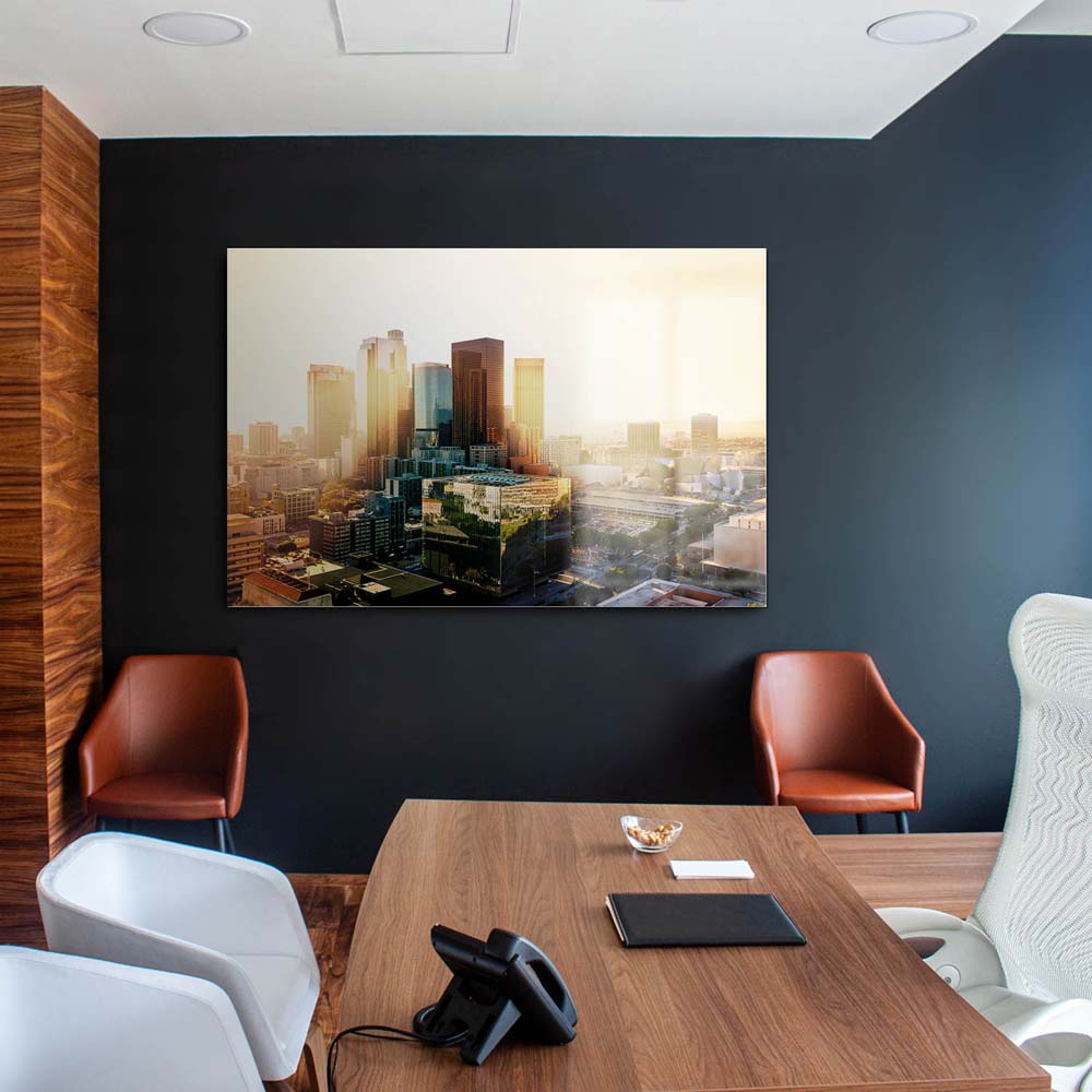 Skyline Los Angeles Sunset als Acrylglasverbund Bild 110x50cm
