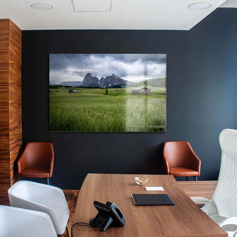Alpen, Dolomiten Berg Langkofel als Acrylglasverbund Bild 180x90cm