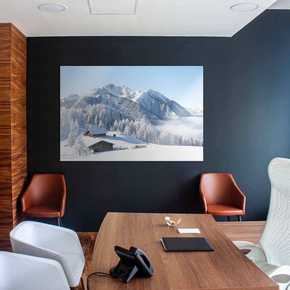WandPoster Berge & Gebirge Winterpanorama mit Hütte, 80x80cm