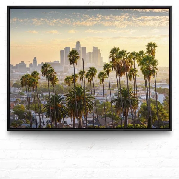Skyline Los Angeles Palmen im schwarzen Bilderrahmen, 200x150cm