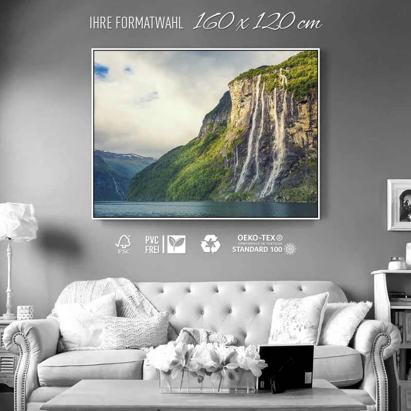 Wasserfall Seven Sisters im weißen Bilderrahmen, 160x120cm