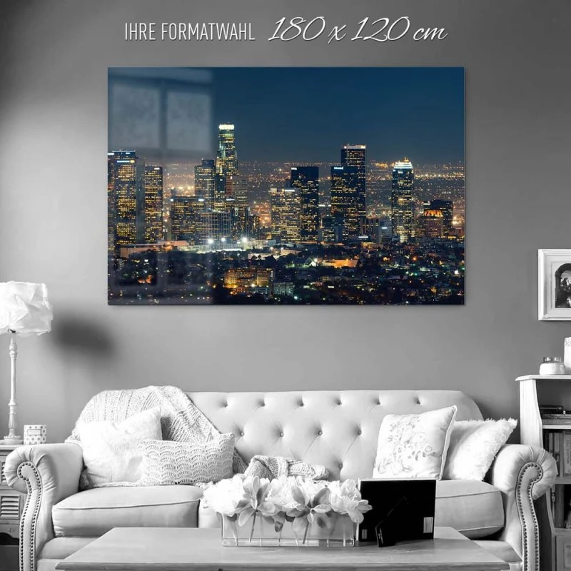 Skyline Los Angeles Nachts als Acrylglasverbund Bild 180x120cm