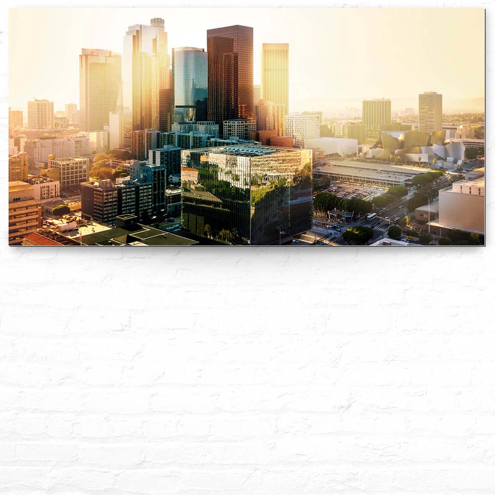 Skyline Los Angeles Sunset als Alu-Dibond Bild 120x60cm